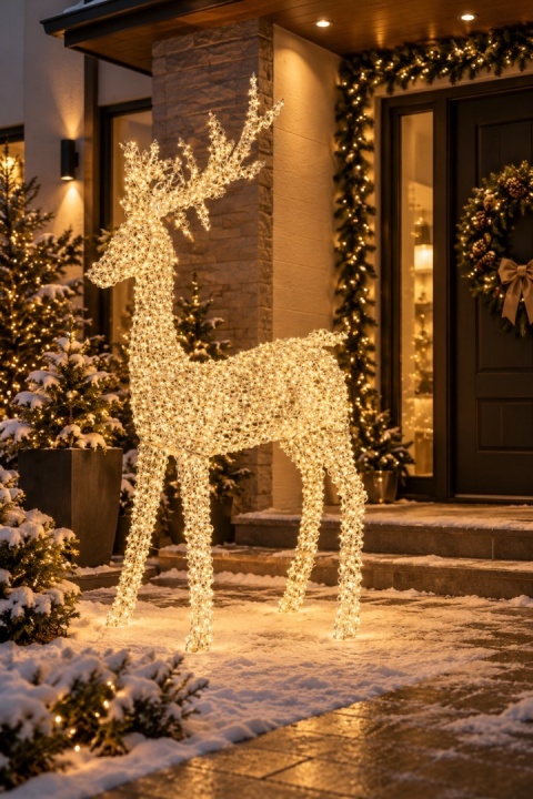 200cm silver reindeer, 2350 warm-white LEDs with flash effect, dimming function, timer, for indoor/outdoor use (493912)