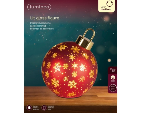 18cm red glass ornament, 25 LEDs, rotating tabletop design (481532)