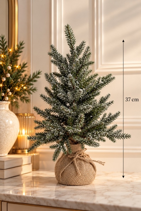 Choinka mała śnieżona 37cm w jutowym worku (CV42366-2)
