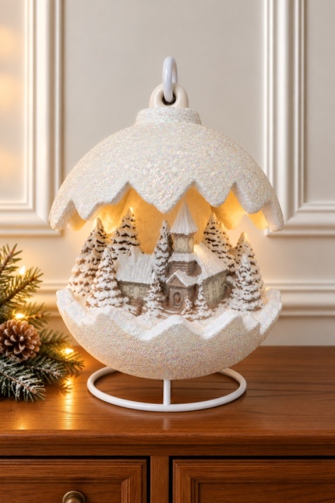 Kula ceramiczna 22cm LED kościół ecru brokat