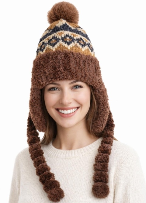Czapka alpejska czekoladowa z warkoczami (600150599)