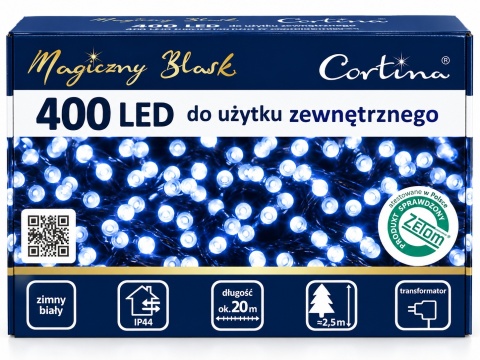 Lampki LED 400L transformator zimne 19,9m dekor. wew/zew (11/15/LED)
