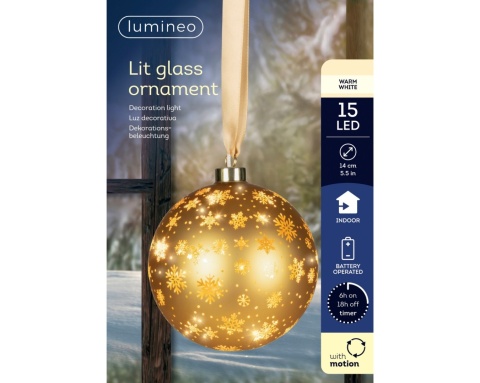 Bombka szklana fi 14cm złota 15LED wirująca (481524)