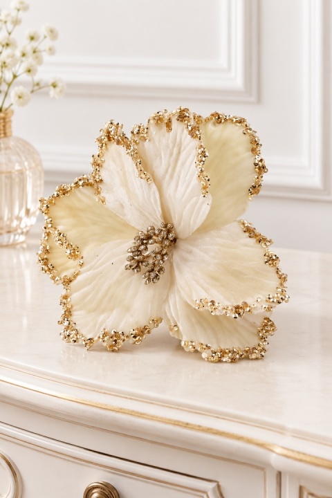 Ecru velvet magnolia with gold glitter (CV42979)