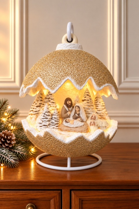 Kula ceramiczna 22cm LED szopka złoty brokat