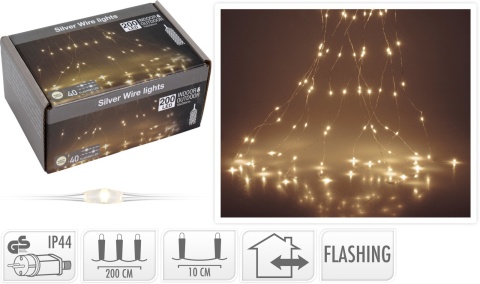 Lampki na druciku 200LED wiązka 10*200cm b.ciepłe + flash 240V (AX8702620)