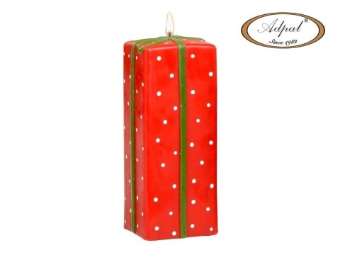 Świeca 200/70/70 Christmas Gift Prezent w kropki mat czerwony/zielony
