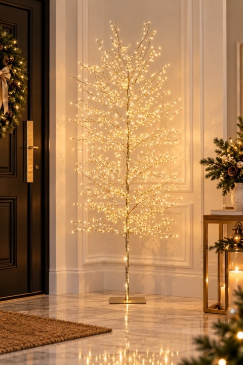 Drzewko 180cm metalowe złote 1755LED ciepłe +bursztyn (491610)