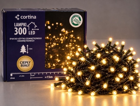 Lampki LED 300L14,9m zewnętrzne BIAŁY CIEPŁY (10/15/LED)