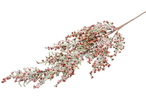 Gałązka zielona 75cm czerwone owoce śnieżone (CV34393)