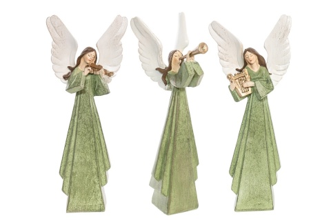 Aniołek ceramiczny 24cm z trąbką szałwia (OZB06302)