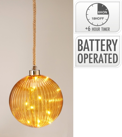 Kula szklana 14cm miodowa 15LED karbowana (AAB201010)