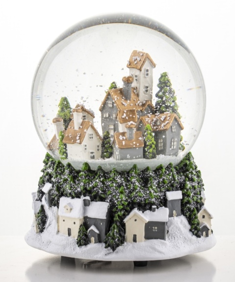 10 cm water globe with houses featuring gold roofs, music box (139780)