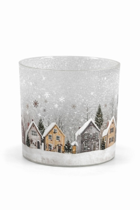 Lampion szklany świąteczne miasteczko średni (SX0414)