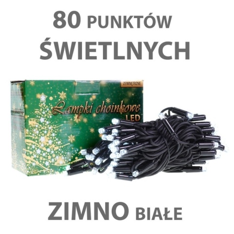 Lampki 80LED+gniazdem białe zimne zewnętrzne gruby kabel (LZ-LED-80G)