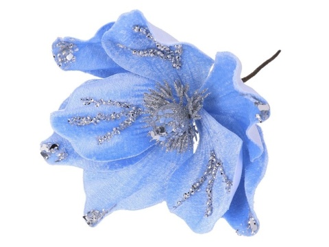Magnolia na piku niebieska srebrny brokat (CV41190-2)