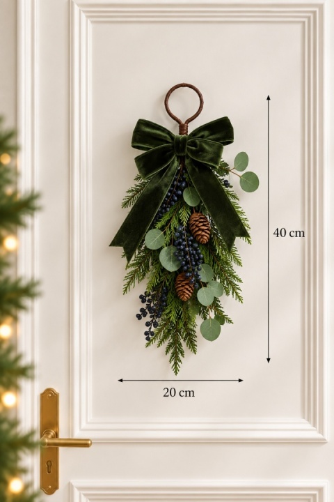Stroik mały mix gałązek granatowe owoce zielona kokarda (CV42751-2) 40x20cm
