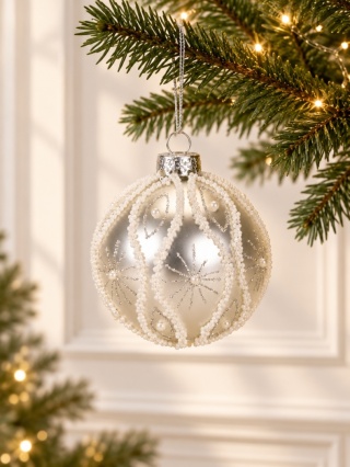 Bombka szklana 8cm perła mat koraliki (551480)