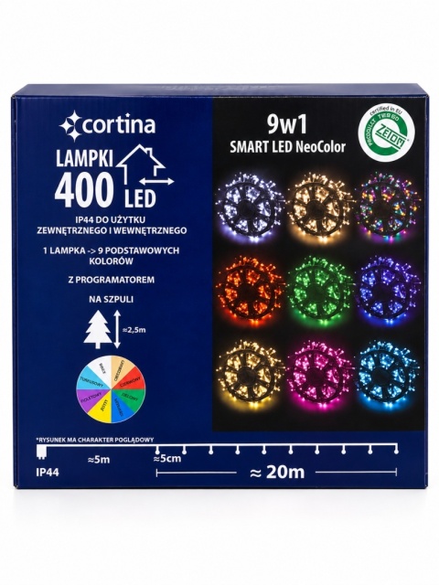 Lampki LED 400L NEO COLOR programator multifunkcje 20m (43/25/LED) pilot ciemny kabel wew/zew