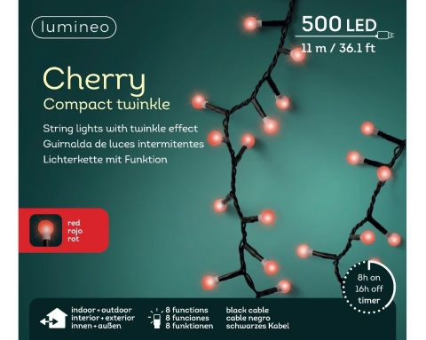 Lampki kuleczki Cherry mini 500LED czerwone dł.11m (495579)