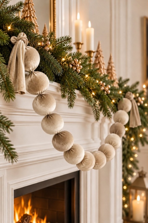 Champagne Beige Velvet Ball Garland Ø 10 cm (OZB06288)