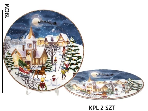 Kpl. 2-ch talerzy ceramicznych "świąteczna wioska" fi19cm (PG-19864) w ozdobnym pudełku