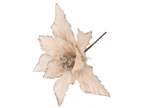 Kwiat na piku beżowy metalizowany złoty brokat (CV41153-2)