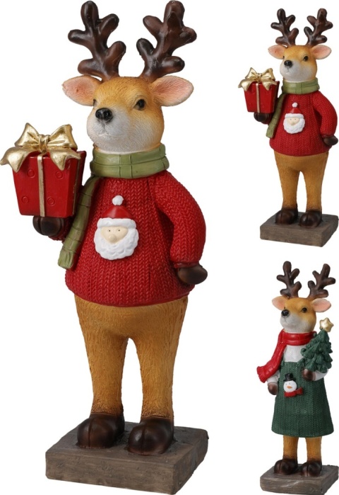 Pani Renifer stojąca 25cm z choinką poliresin (554767)