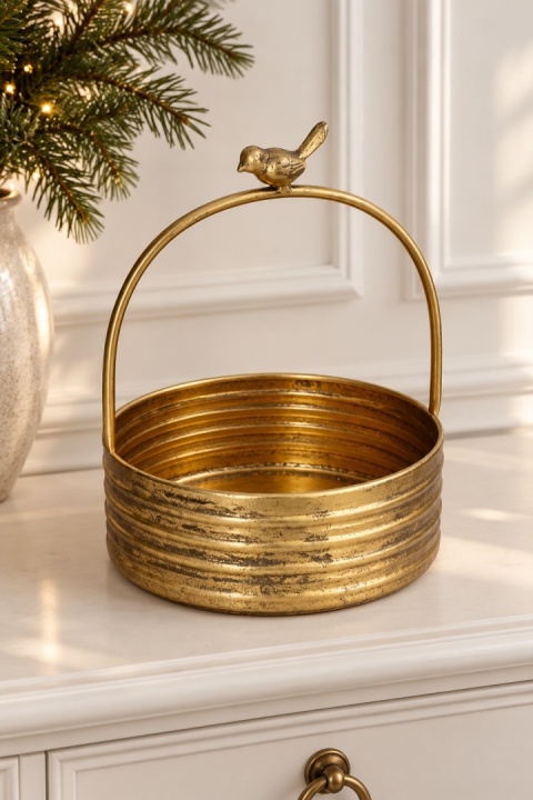Patera metalowa złota z ptaszkiem (TG81841)