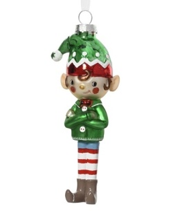 Bombka szklana: Elf chłopiec zielone ubranko (129648)