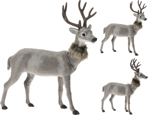 Renifer welur szary 37cm z kołnierzem z futerka 2wz. (046189) h:37*33*10cm-20%