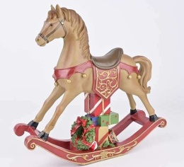 Brown rocking horse with gifts, polyresin (TG79264)