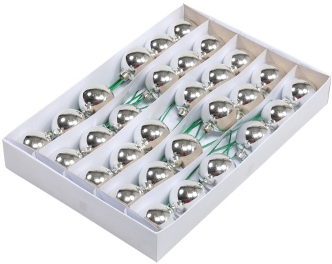 Kpl 30 bombek szklanych 50mm na druciku srebrny błysk (100242)-20%