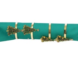 Kpl. 4 obrączki do serwetek metalowe złote z choinką fi 35mm (TG77919)