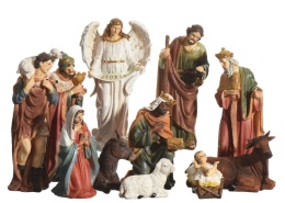 Nativity scene with 11 figures, hand-painted, 28cm, polyresin (596473)