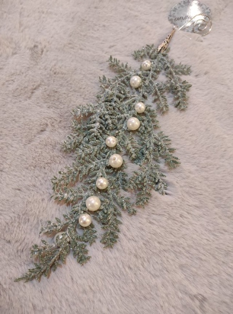 Zawieszka liść brokat 30cm z perełkami zielony (BX19184)-20%