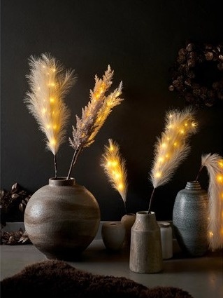 Trawa ozdobna 118cm beżowa 15 LED bat.3*AA timer (485932) b.ciepła -50%