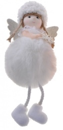 Zawieszka aniołek 18cm pompon futerko ruchome nóżki 3kolory (DT-201-0082) -40%