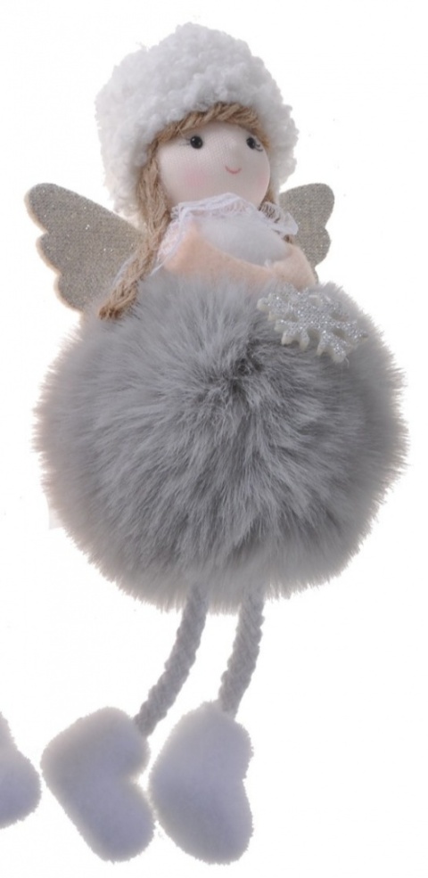 Zawieszka aniołek 18cm pompon futerko ruchome nóżki 3kolory (DT-201-0082) -40%