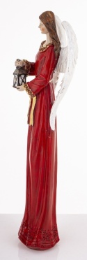 Angel 38cm with a lantern in a red dress, polyresin (181039)