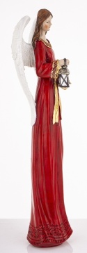 Angel 38cm with a lantern in a red dress, polyresin (181039)