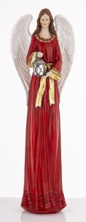 Angel 38cm with a lantern in a red dress, polyresin (181039)
