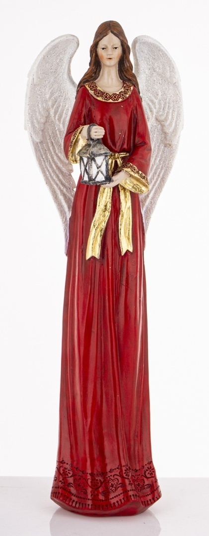 Angel 38cm with a lantern in a red dress, polyresin (181039)