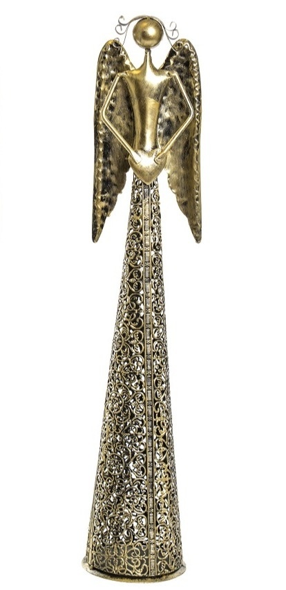 Anioł metalowy złoty 55cm ażurowy z sercem w dół (ART18394) fi 11cm-20%