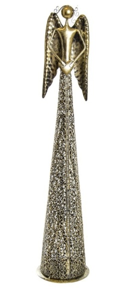 Anioł metalowy złoty 68cm ażurowy z sercem w dół (ART18392) fi 14cm-20%