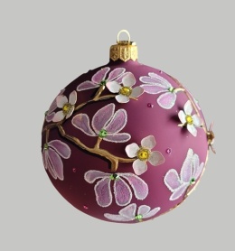 Bombka GlitterLab: Bombka fi 110 burgund velvet gałęzie magnolii (4460GM)