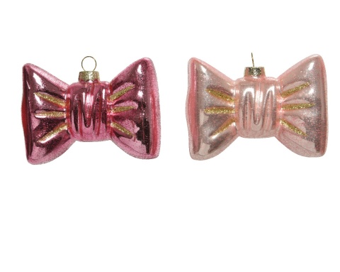 Bombka szklana: Kokarda ciemny róż (120658) 7*10*4,5cm-20%