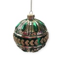 Glass bauble 10cm embossed green with zircons (523401)