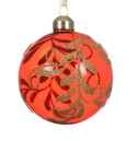 Bombka szklana 8cm trasparentna czerwień, złoty brokat (070650)