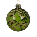 Bombka szklana 8cm trasparentna zieleń, złoty brokat (070650)